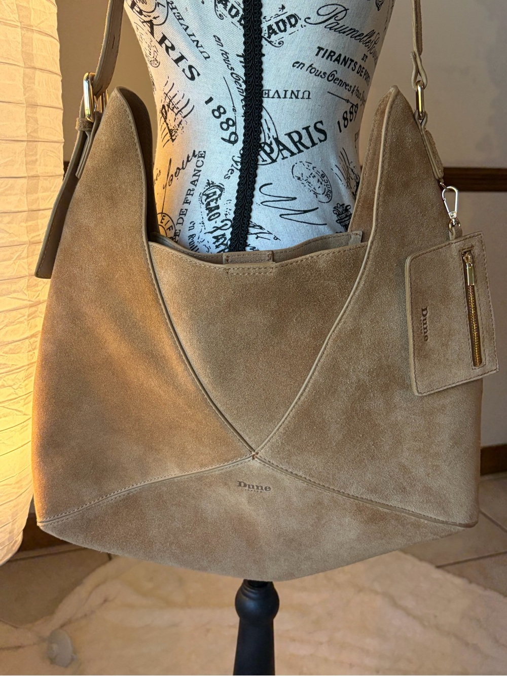 Dune London Suede Hobo Bag in Camel